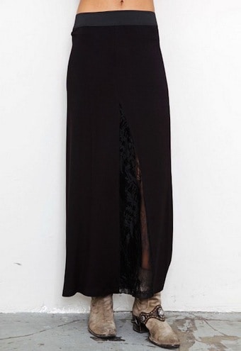 Blue Life Long Skirt with Lace Inserts in Black