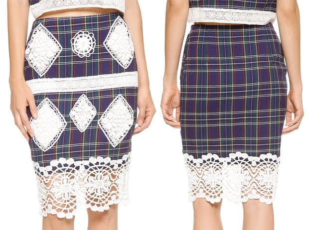 endless rose Plaid and lace Skirt