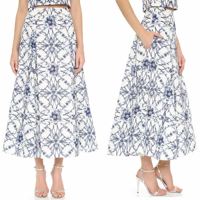 Marchesa Notte Floral-Print Skirt
